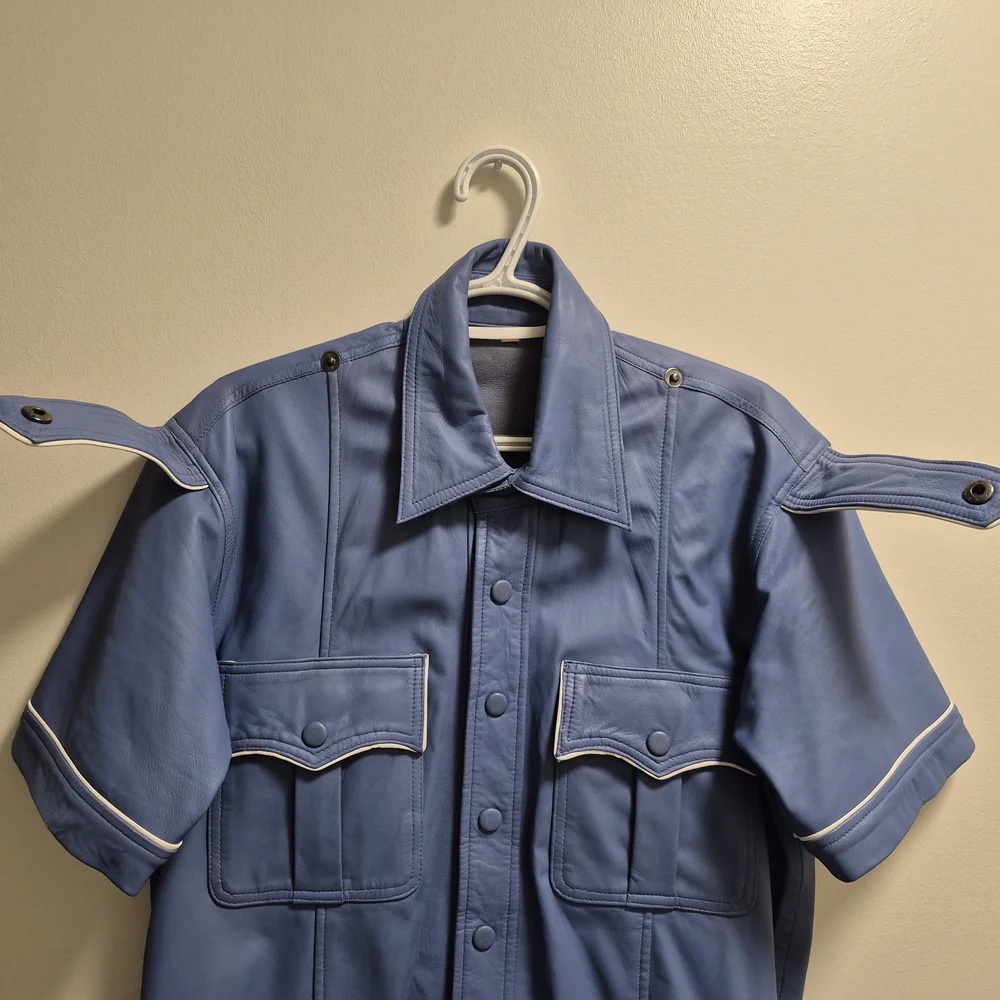 Leather  Blue Short Sleeve Shirt Jacket " DICOUNTED " - Picture 4 of 16